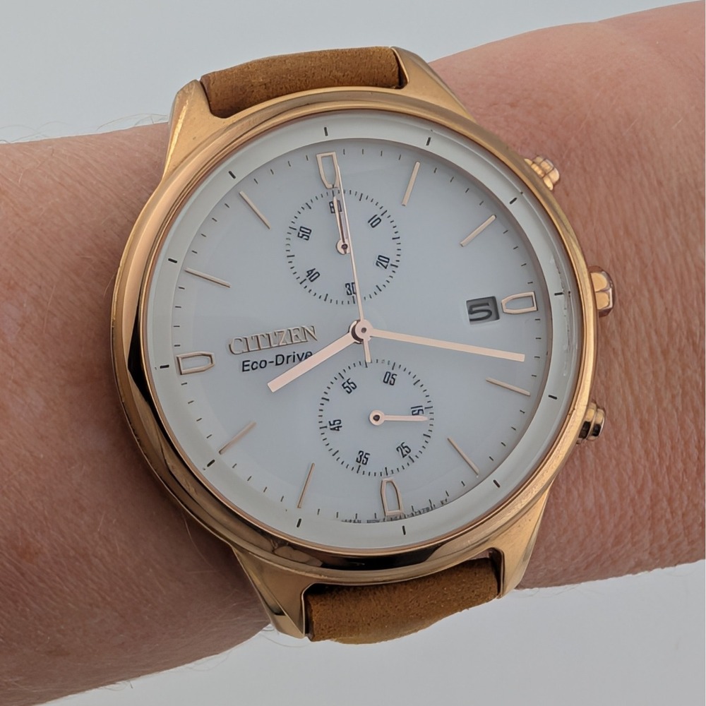 Citizen Chandler FB2003-05A Eco-Drive Chronograph Rose Gold White Dial Watch - Picture 2 of 10